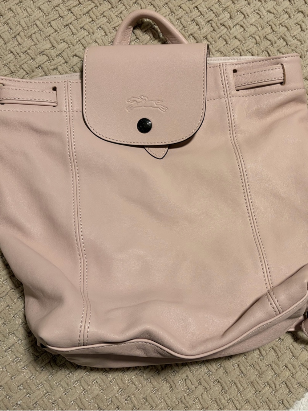 Longchamp pink leather backpack with matching pouch